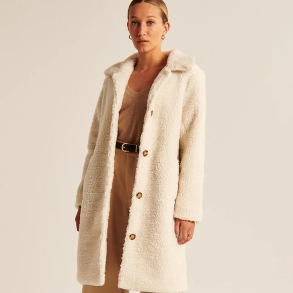 Abercrombie & Fitch Sherpa Mod Coat Teddy Jacket Faux Fur Off White Size XS